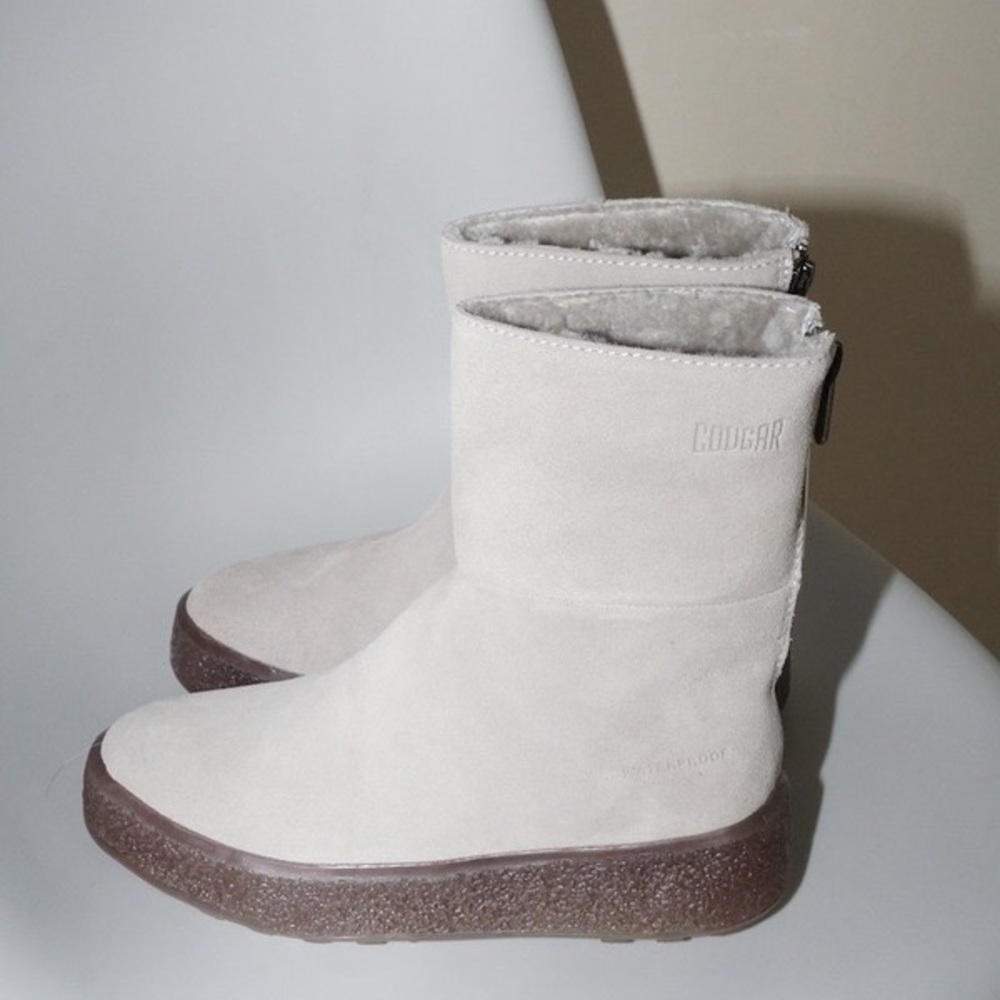 Cougar Button Waterproof Suede Shearling Winter Boots Gray